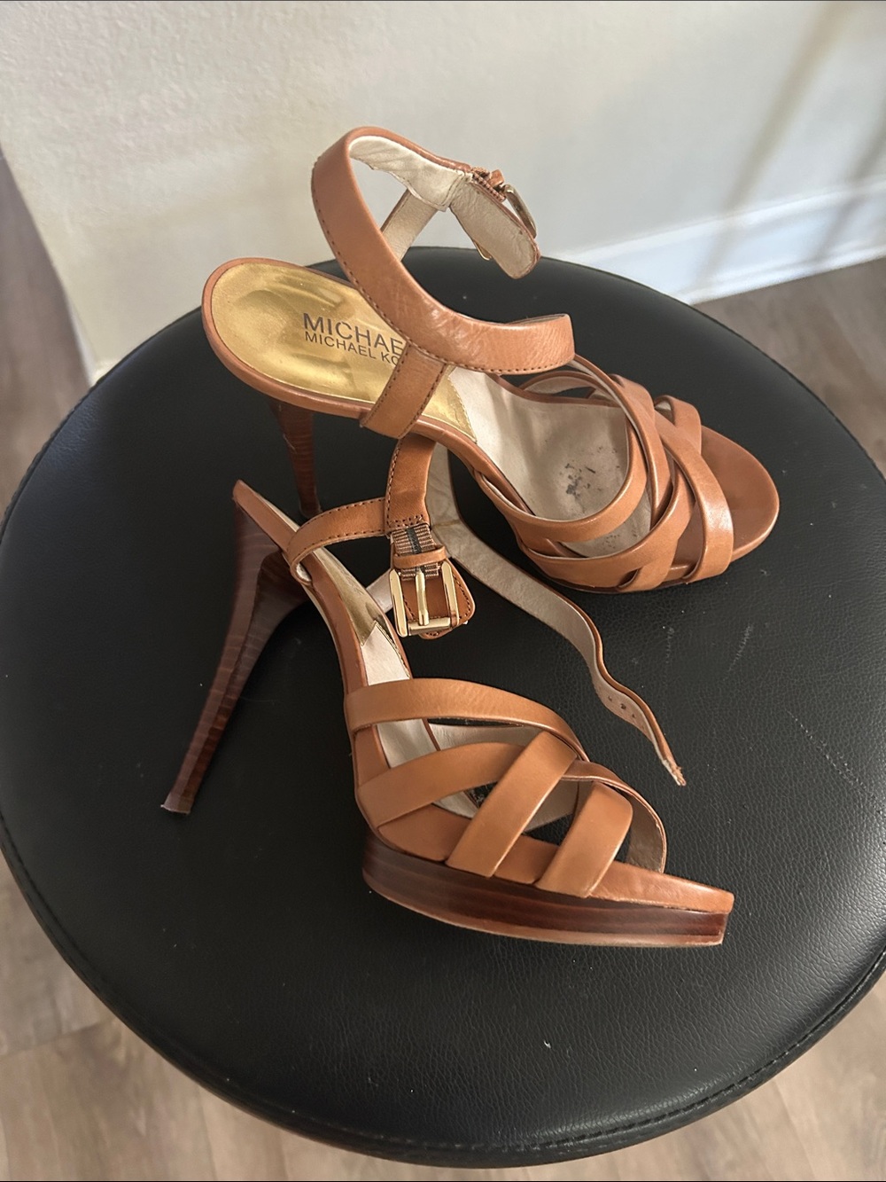 MICHAEL Michael Kors Cognac Leather Strappy High Heel Sandals